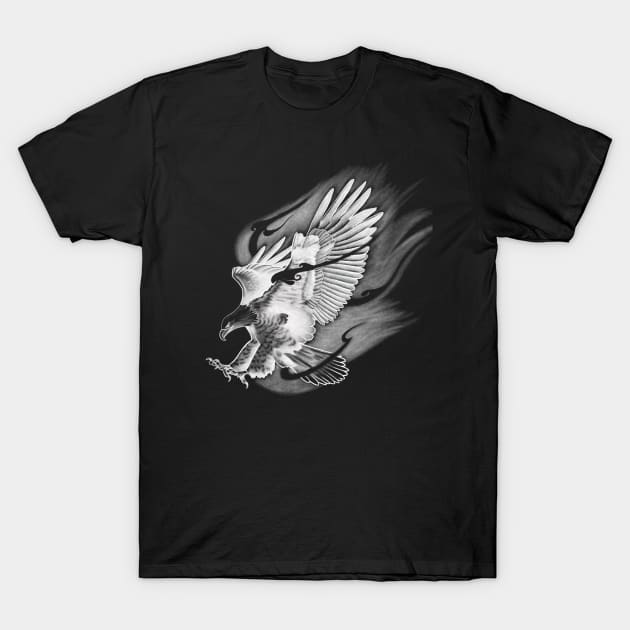 Flying Eagle with Striking Talons on Fire T-Shirt by Tred85